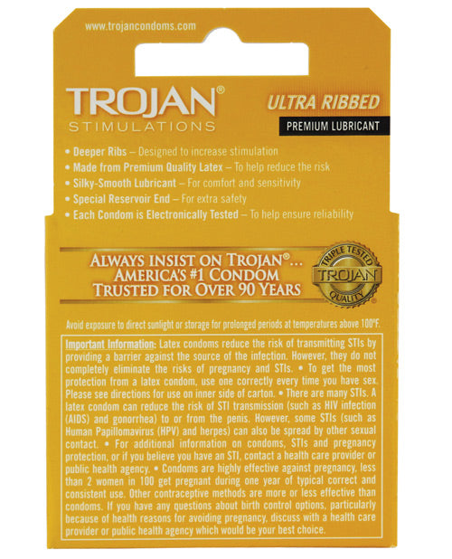 Trojan Ultra Ribbed Condoms - Box Of 3