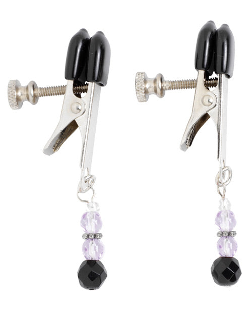 Spartacus Adjustable Broad Tip Nipple Clamps W/purple Beads