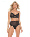 Striped Mesh Bra & High Waist Thong Black