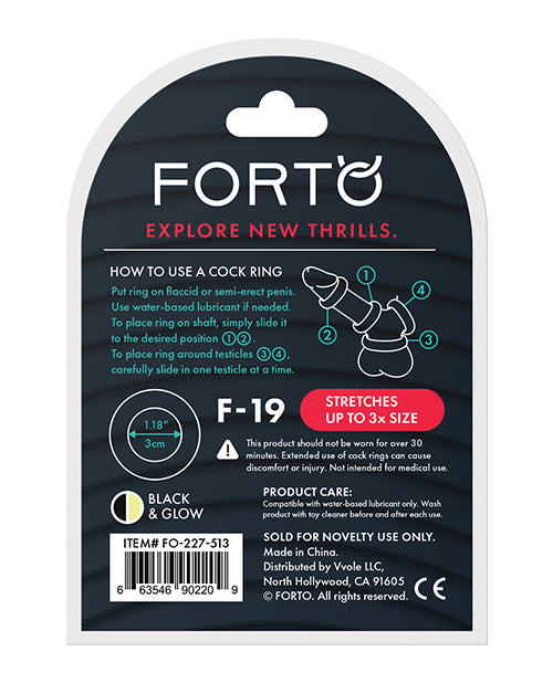 Forto F-19 Two Tone Liquid Silicone Cock Ring - Black/glow In The Dark