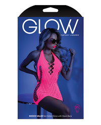 Glow Black Light Net Halter Dress Neon Pink O/s