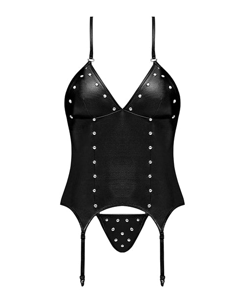 Lust Madame Corset W/metal Garters & G-string Black