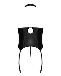 Lust Mistress Cupless Corset W/velcro Choker Collar, Metal Garters & G-string Black