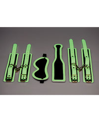 Master Series Kink In The Dark Glowing Cuffs & Blindfold & Paddle Set