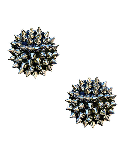 Neva Nude Burlesque Bowser Spike Pleather Reusable Silicone Pasties - Silver/black O/s