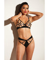 Fetish Dominant Open Cup Caged Bra W/grommet Tape Strapping & Panty Black