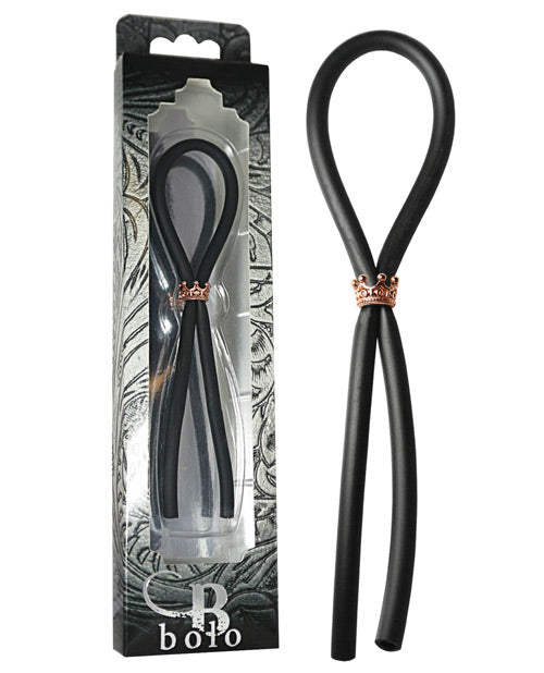 Bolo Silicone Lasso W/rose Gold Crown Slider Ring - Black