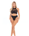 Pink Lipstick Divine Bandeau, Harness Top, & High Waist Thong Black O/s