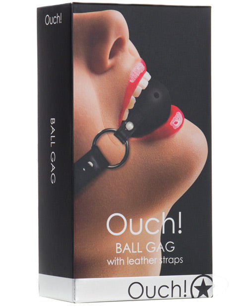 Shots Ouch Ball Gag W/leather Straps - Black