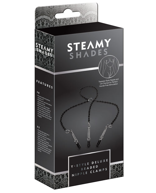 Steamy Shades Y-style Deluxe Beaded Nipple Clamps - Black/silver